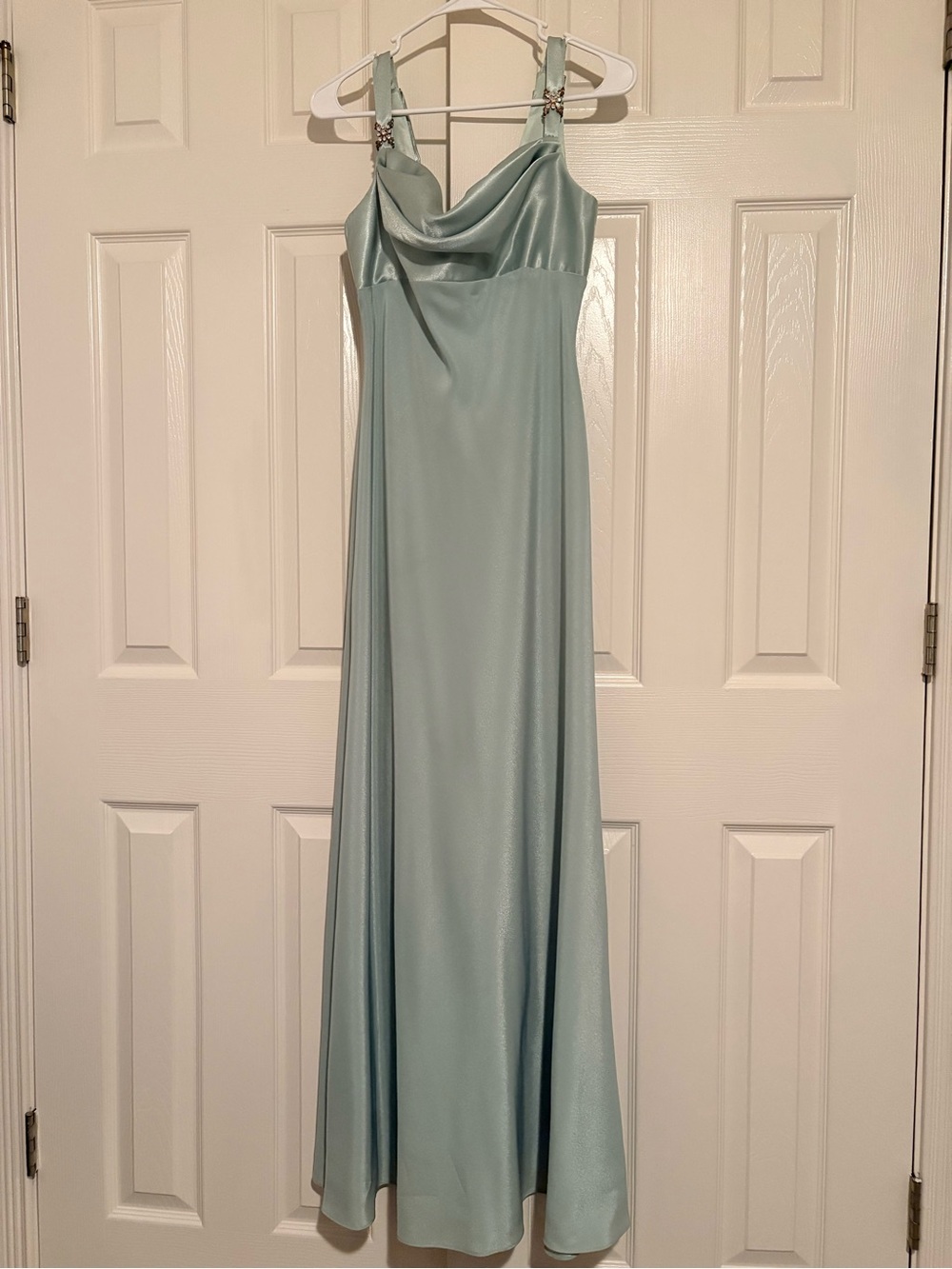 Fiesta Seafoam Satin Maxi Dress with Cowl Neck